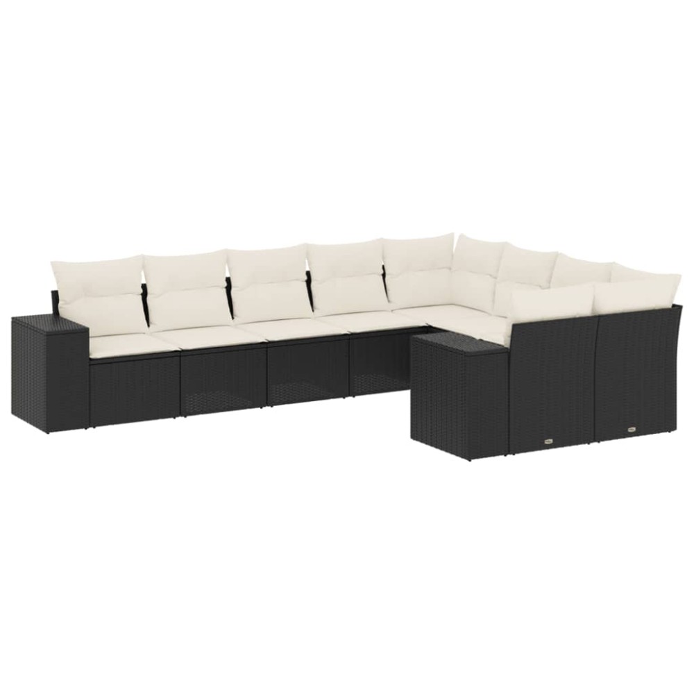 vidaXL Set mobilier de grădină cu perne, 9 piese, negru, poliratan