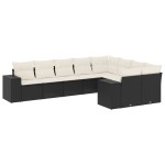vidaXL Set mobilier de grădină cu perne, 9 piese, negru, poliratan