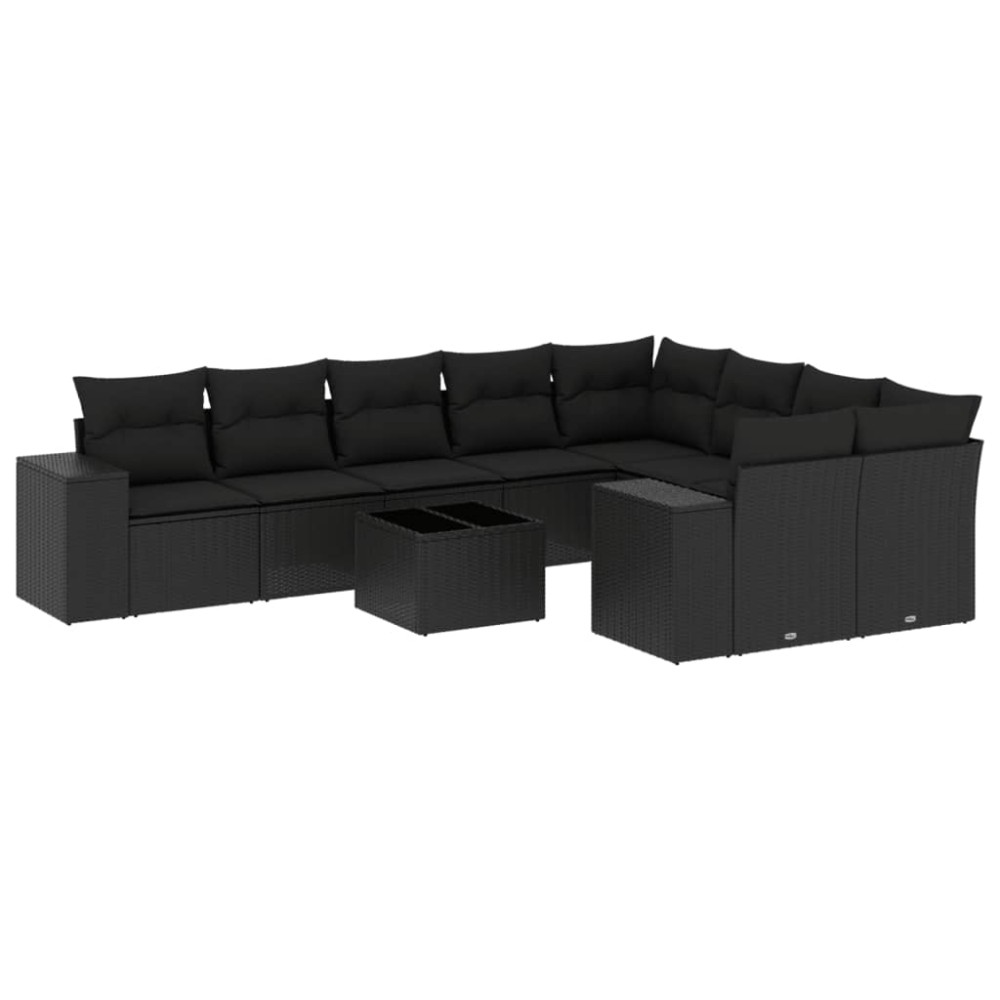 vidaXL Set canapele de grădină cu perne, 10 piese, negru, poliratan