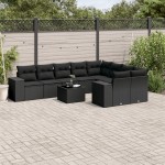 vidaXL Set canapele de grădină cu perne, 10 piese, negru, poliratan vidaXL Set canapele de grădină cu perne, 10 piese, negru, poliratan