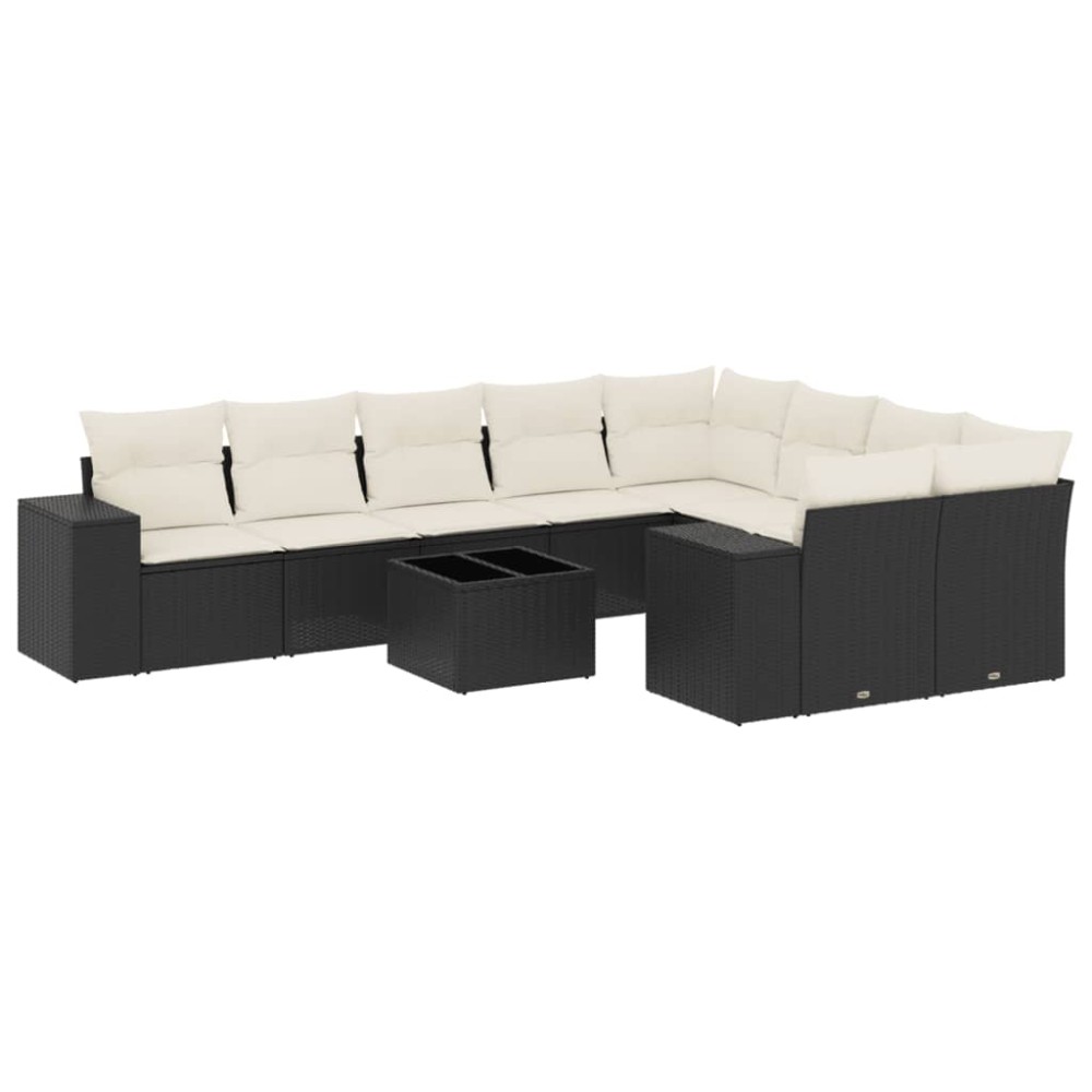 vidaXL Set canapele de grădină cu perne, 10 piese, negru, poliratan