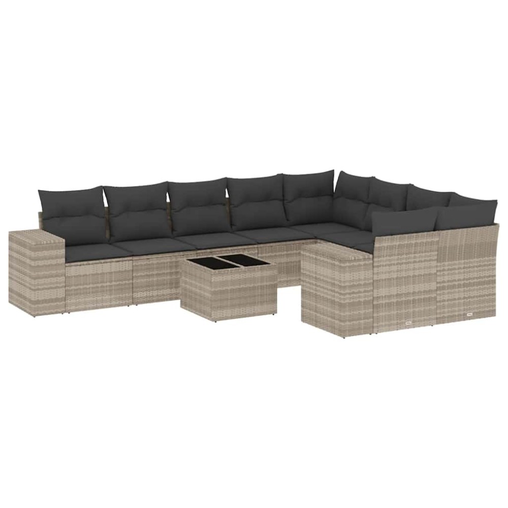 vidaXL Set canapele de grădină cu perne 10 piese gri deschis poliratan