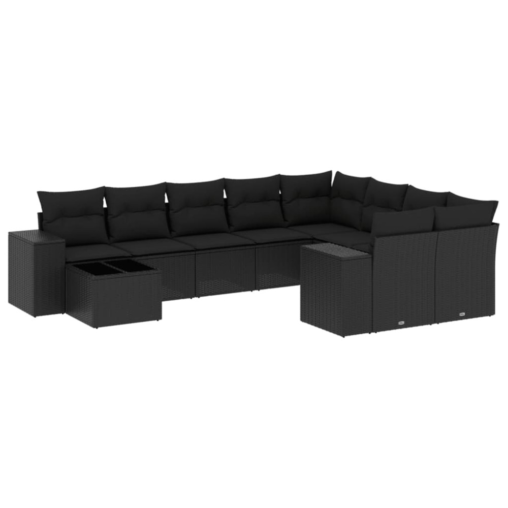 vidaXL Set canapele de grădină cu perne, 10 piese, negru, poliratan