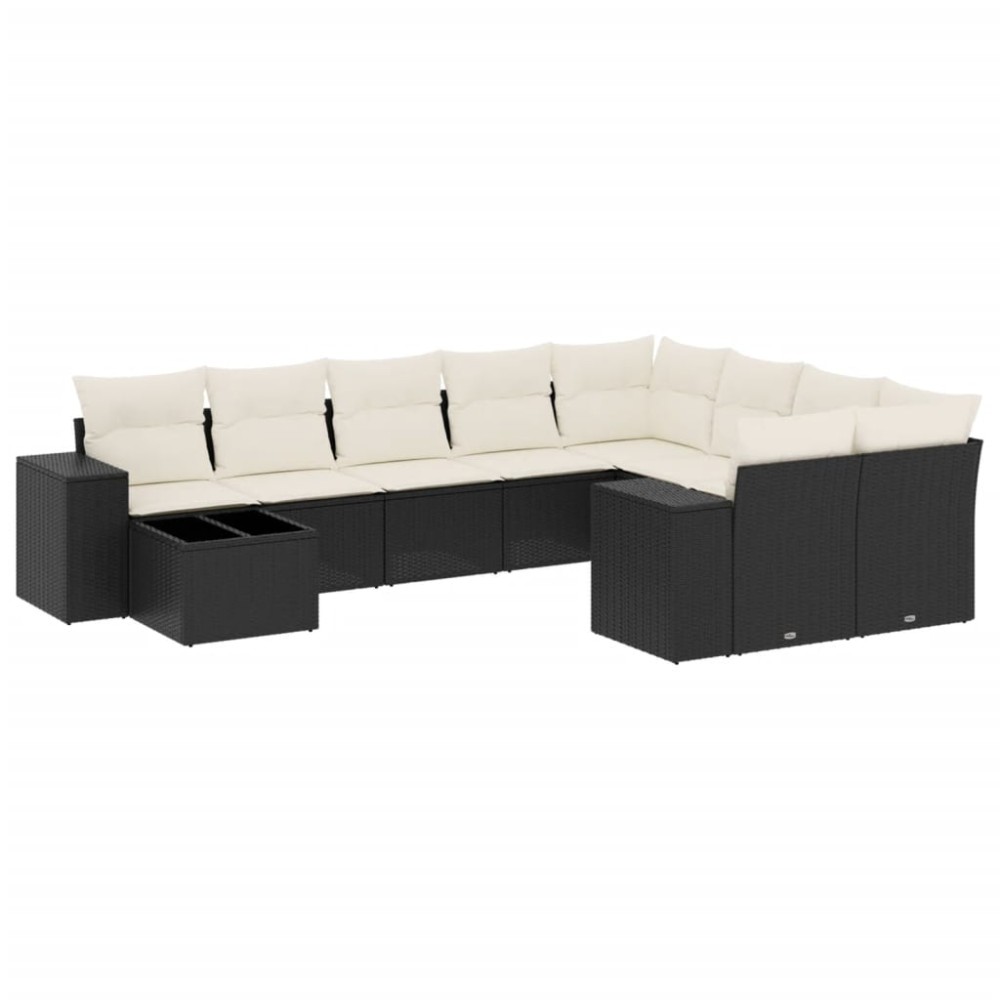 vidaXL Set canapele de grădină cu perne, 10 piese, negru, poliratan