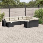 vidaXL Set canapele de grădină cu perne, 10 piese, negru, poliratan vidaXL Set canapele de grădină cu perne, 10 piese, negru, poliratan