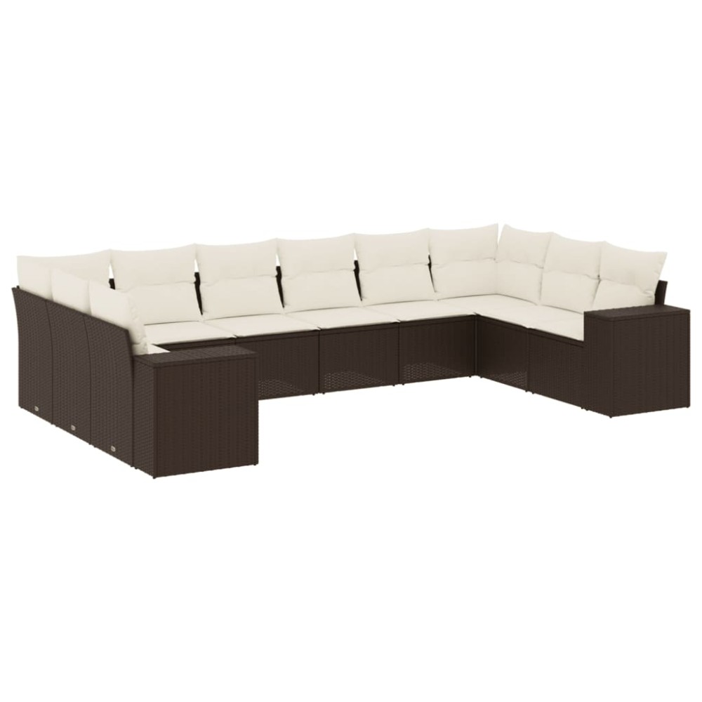 vidaXL Set canapele de grădină cu perne, 10 piese, maro, poliratan