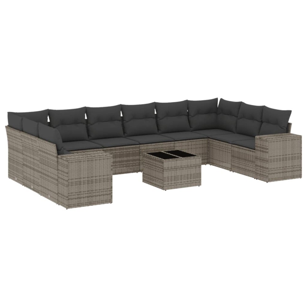 vidaXL Set canapele de grădină cu perne, 11 piese, gri, poliratan