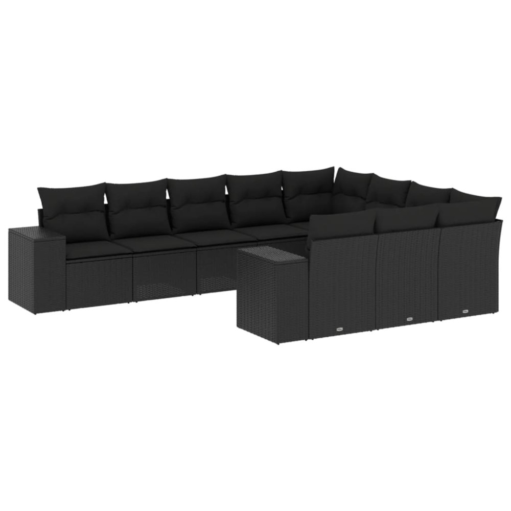 vidaXL Set canapele de grădină cu perne, 10 piese, negru, poliratan