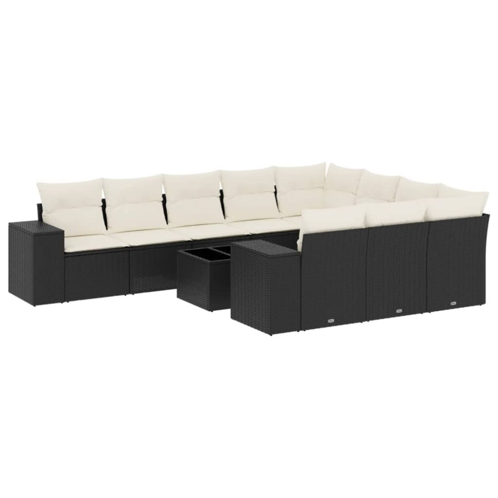 vidaXL Set canapele de grădină cu perne, 11 piese, negru, poliratan