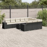 vidaXL Set canapele de grădină cu perne, 11 piese, negru, poliratan
