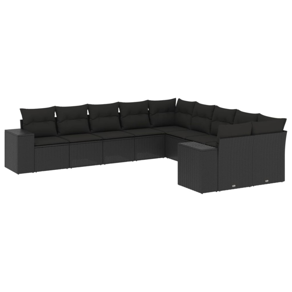 vidaXL Set canapele de grădină cu perne, 10 piese, negru, poliratan