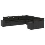 vidaXL Set canapele de grădină cu perne, 10 piese, negru, poliratan