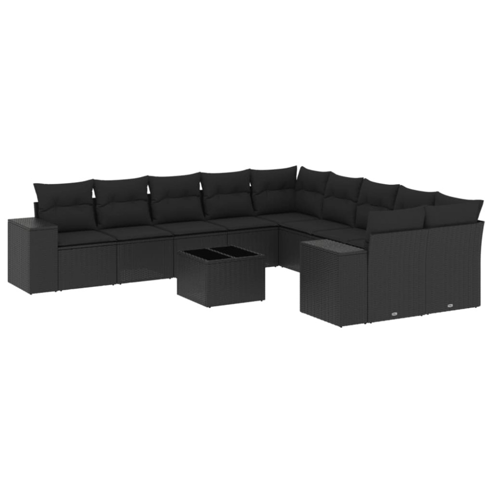 vidaXL Set canapele de grădină cu perne, 11 piese, negru, poliratan