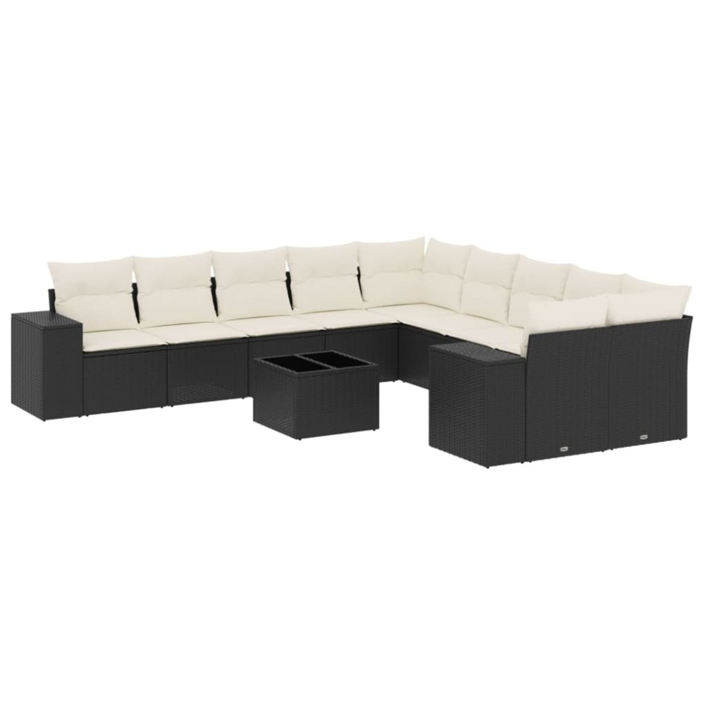 vidaXL Set canapele de grădină cu perne, 11 piese, negru, poliratan