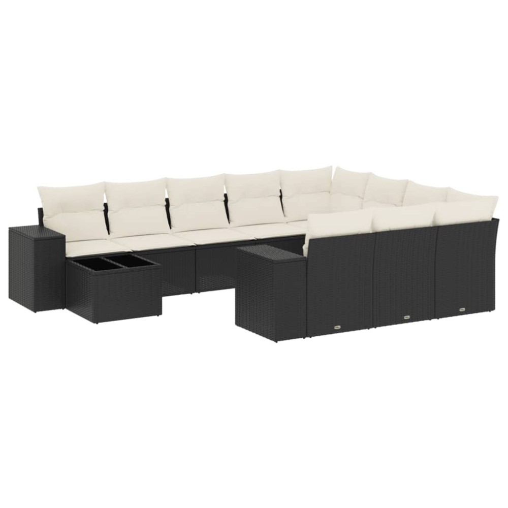 vidaXL Set canapele de grădină cu perne, 11 piese, negru, poliratan