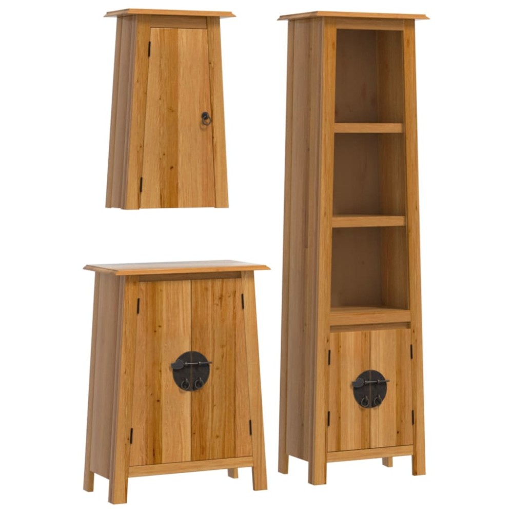 vidaXL Set mobilier de baie, 3 piese, lemn masiv de pin