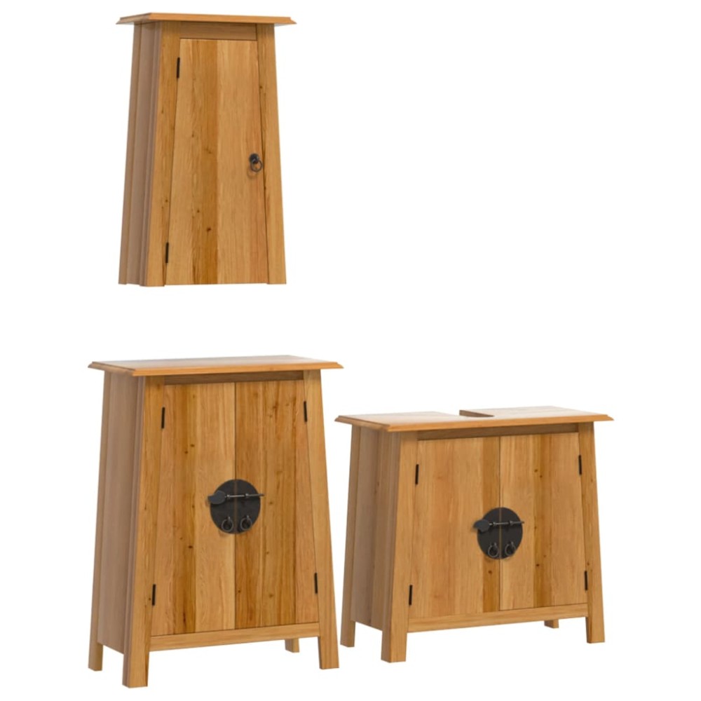 vidaXL Set mobilier de baie, 3 piese, lemn masiv de pin