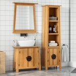 vidaXL Set mobilier de baie, 3 piese, lemn masiv de pin vidaXL Set mobilier de baie, 3 piese, lemn masiv de pin