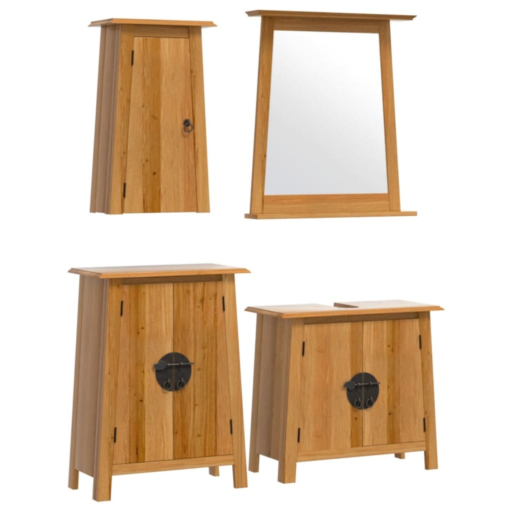 vidaXL Set mobilier de baie, 4 piese, lemn masiv de pin