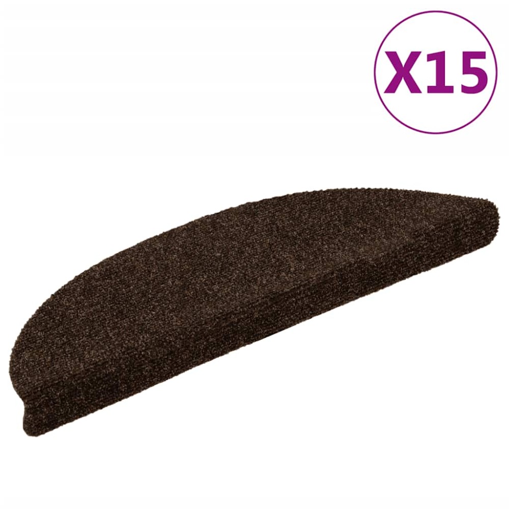vidaXL Covorașe pentru scări autoadezive, 15 buc., 56x17x3 cm, maro, semirotunde