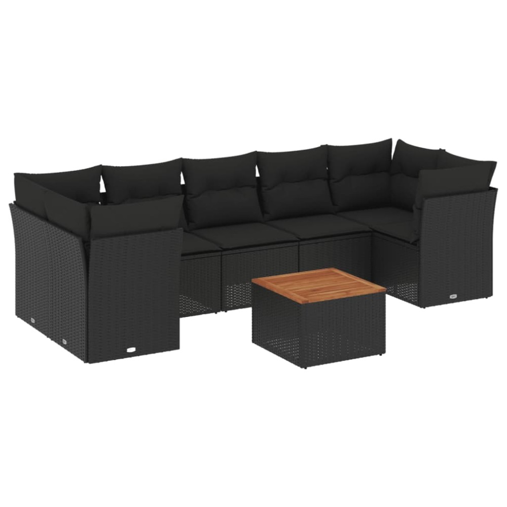 vidaXL Set mobilier de grădină cu perne, 8 piese, negru, poliratan