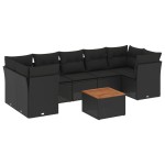 vidaXL Set mobilier de grădină cu perne, 8 piese, negru, poliratan
