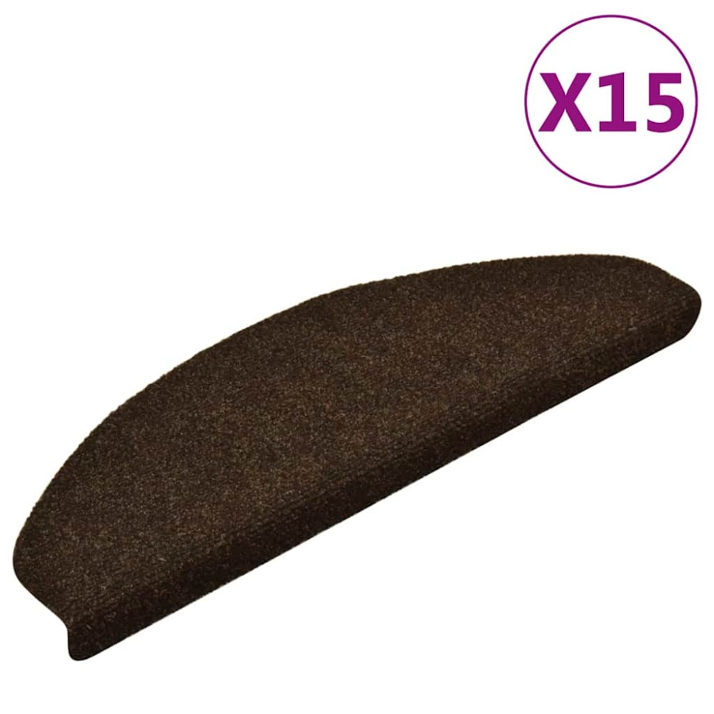 vidaXL Covorașe pentru scări autoadezive, 15 buc., 65x21x4 cm, maro, semirotunde, mari