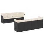 vidaXL Set mobilier de grădină cu perne, 9 piese, negru, poliratan