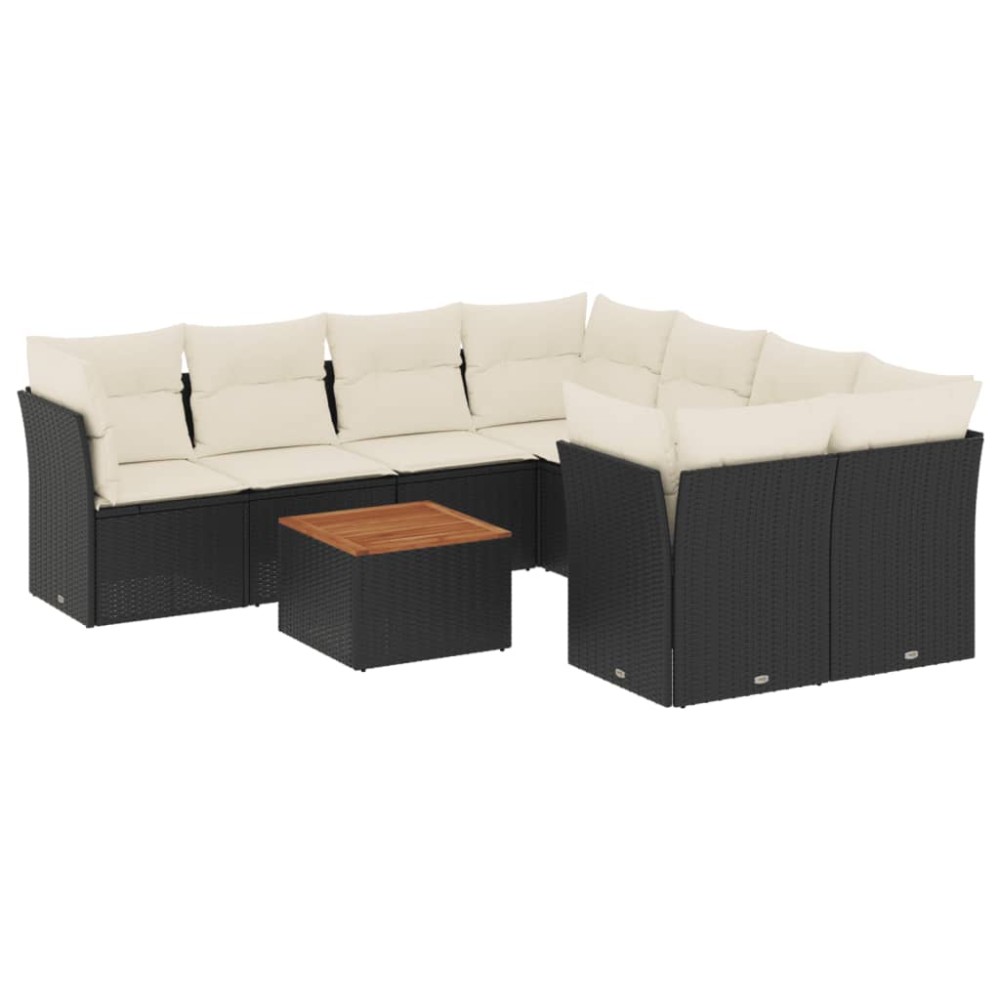vidaXL Set mobilier de grădină cu perne, 9 piese, negru, poliratan