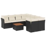 vidaXL Set mobilier de grădină cu perne, 9 piese, negru, poliratan