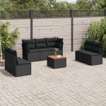 vidaXL Set mobilier de grădină cu perne, 8 piese, negru, poliratan vidaXL Set mobilier de grădină cu perne, 8 piese, negru, poliratan