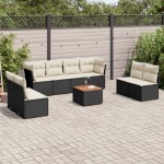 vidaXL Set mobilier de grădină cu perne, 9 piese, negru, poliratan vidaXL Set mobilier de grădină cu perne, 9 piese, negru, poliratan