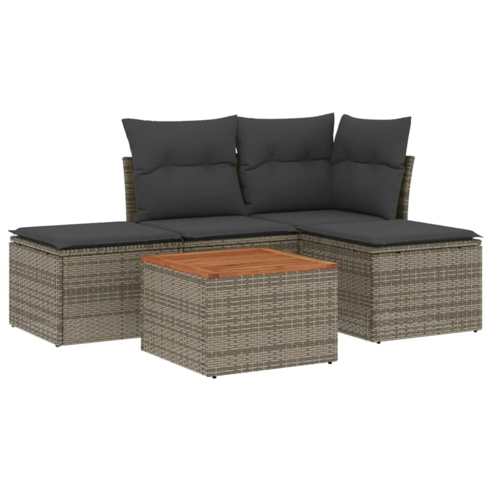 vidaXL Set canapea de grădină cu perne, 5 piese, gri, poliratan