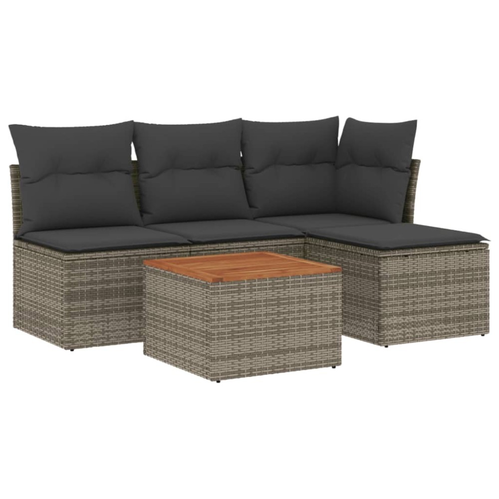 vidaXL Set canapea de grădină cu perne, 5 piese, gri, poliratan