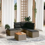 vidaXL Set mobilier grădină cu perne, 6 piese, gri, poliratan vidaXL Set mobilier grădină cu perne, 6 piese, gri, poliratan