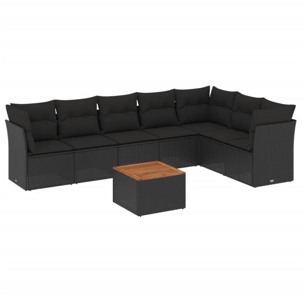 vidaXL Set mobilier de grădină cu perne, 8 piese, negru, poliratan