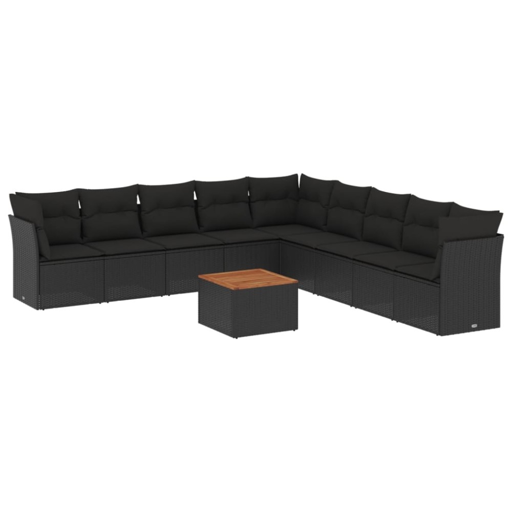 vidaXL Set canapele de grădină cu perne, 10 piese, negru, poliratan
