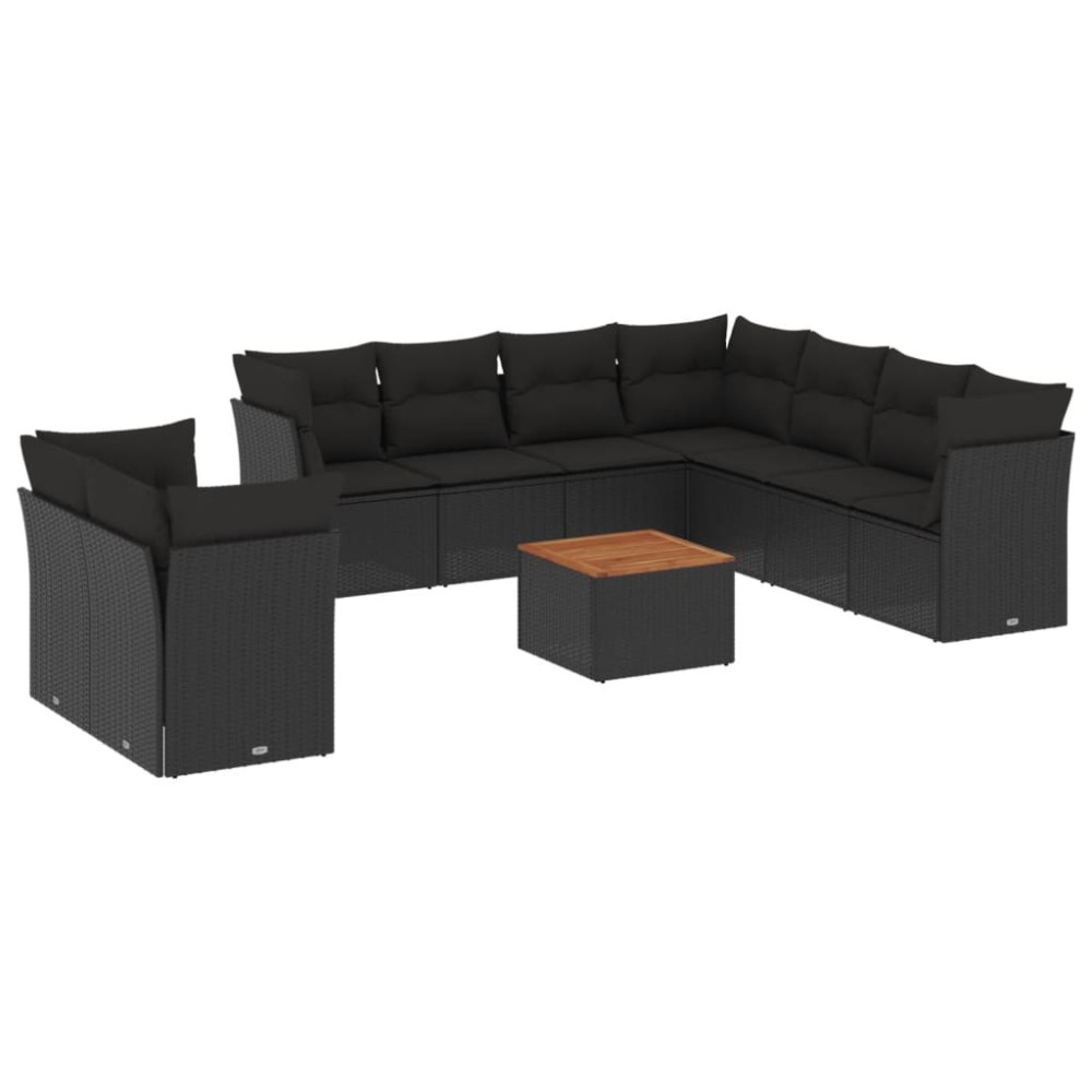 vidaXL Set canapele de grădină cu perne, 10 piese, negru, poliratan
