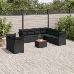 vidaXL Set canapele de grădină cu perne, 10 piese, negru, poliratan vidaXL Set canapele de grădină cu perne, 10 piese, negru, poliratan