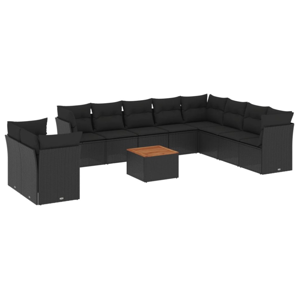 vidaXL Set canapele de grădină cu perne, 11 piese, negru, poliratan