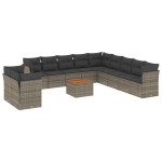 vidaXL Set canapea de grădină cu perne, 12 piese, gri, poliratan