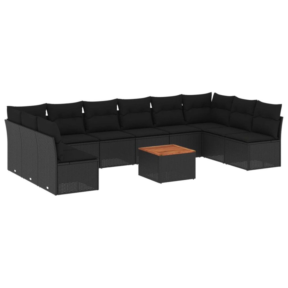 vidaXL Set canapele de grădină cu perne, 11 piese, negru, poliratan