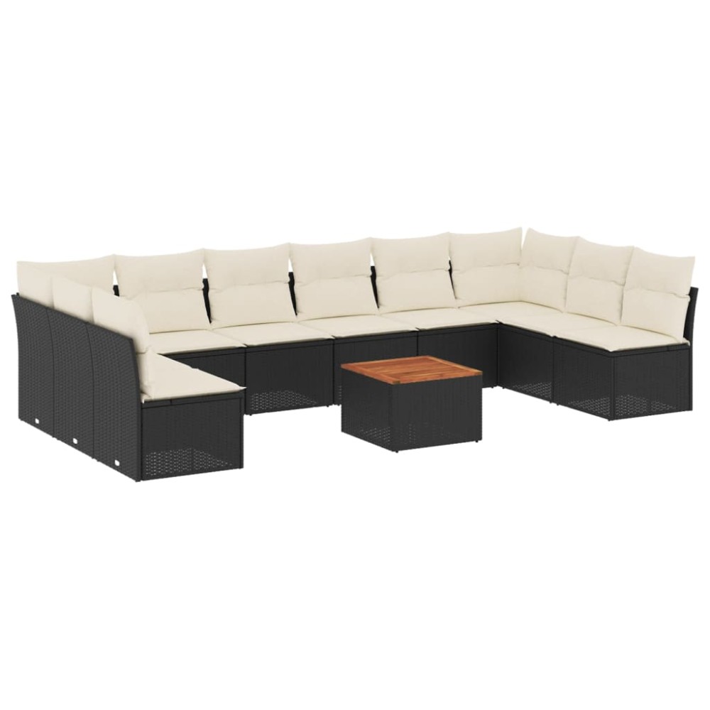 vidaXL Set canapele de grădină cu perne, 11 piese, negru, poliratan