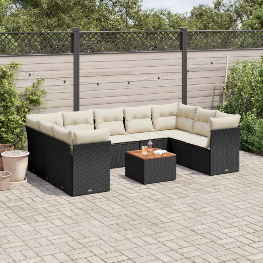 vidaXL Set canapele de grădină cu perne, 10 piese, negru, poliratan