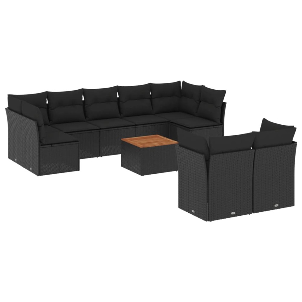 vidaXL Set canapele de grădină cu perne, 10 piese, negru, poliratan