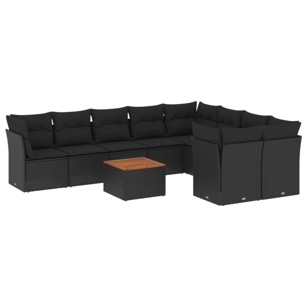 vidaXL Set canapele de grădină cu perne, 10 piese, negru, poliratan