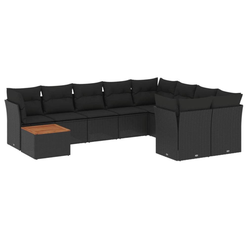vidaXL Set canapele de grădină cu perne, 10 piese, negru, poliratan