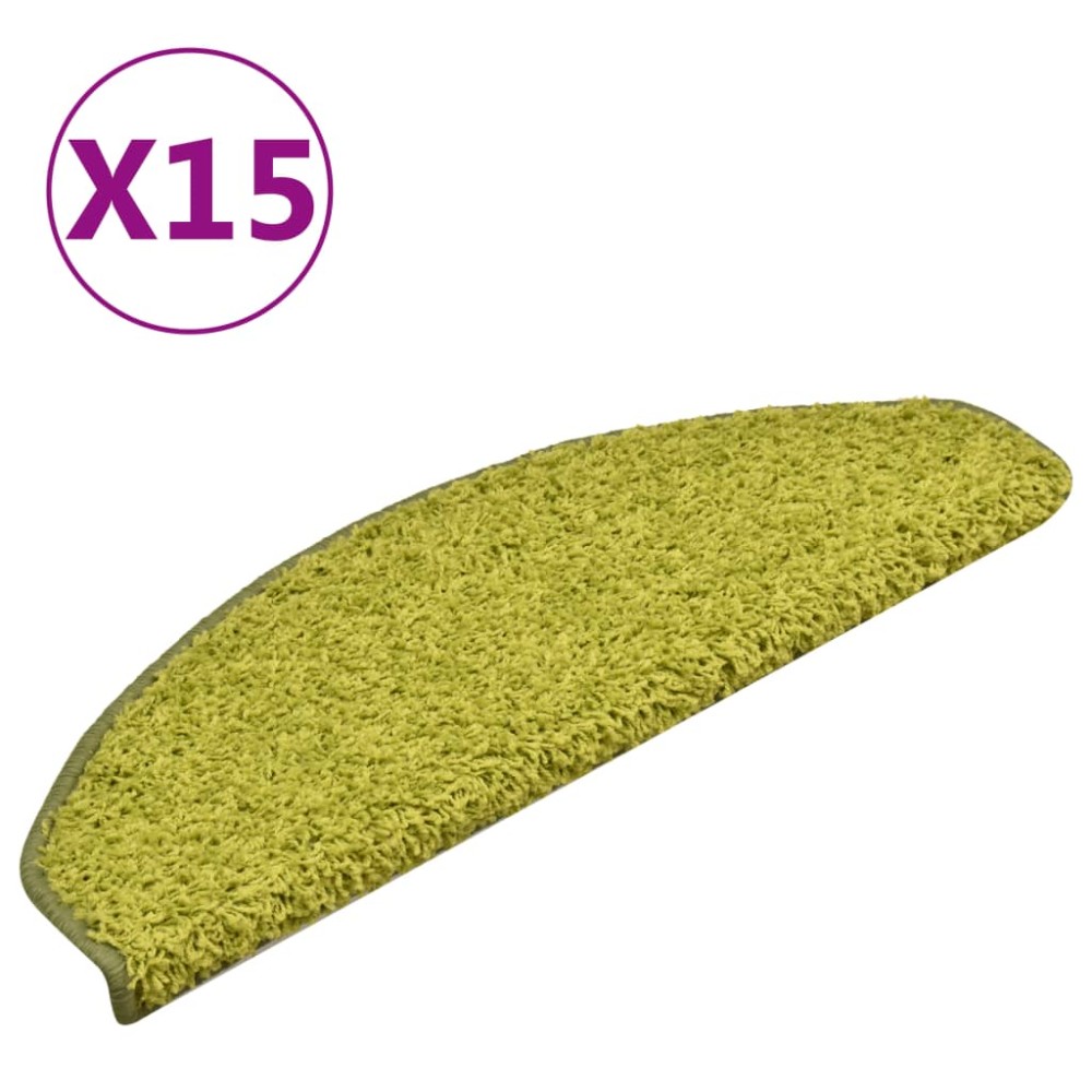 vidaXL Covorașe pentru trepte scară, 15 buc., verde, 65 x 21 x 4 cm