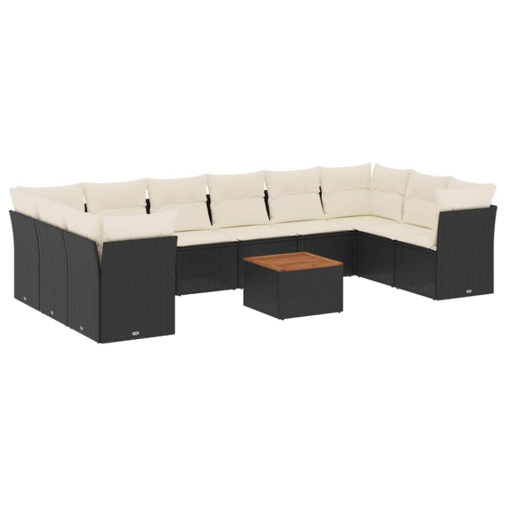 vidaXL Set canapele de grădină cu perne, 11 piese, negru, poliratan