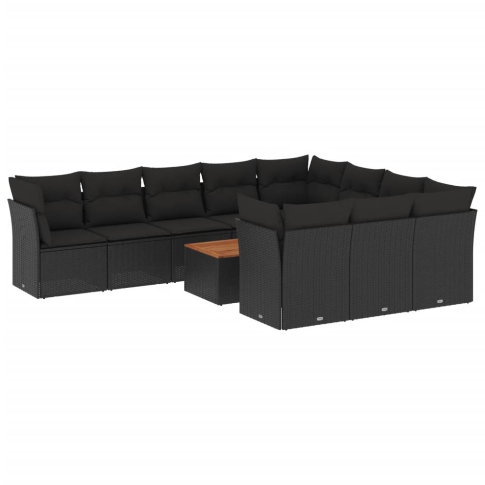 vidaXL Set canapele de grădină cu perne, 11 piese, negru, poliratan